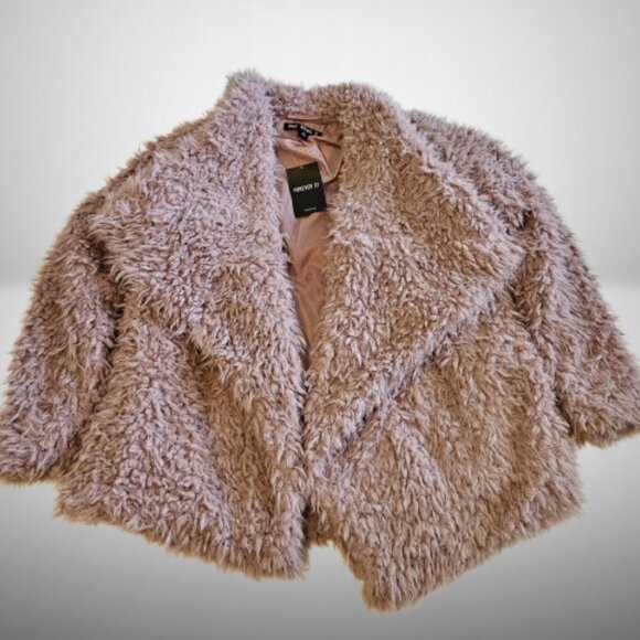 Forever 21 "Say What" Pink Faux Fur Shaggy Jacket - Size Small - Picture 2 of 10